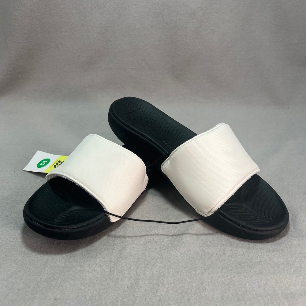 All In Motion Wesley Slide Sandals Mens 10 White Black Padded Athletic Slip On